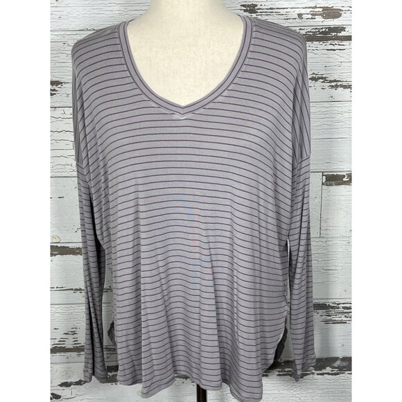 CABI Plum Tee in Pewter Stripe (Gray/Purple) Long Sleeve Sz S #4376 EUC - Picture 2 of 5